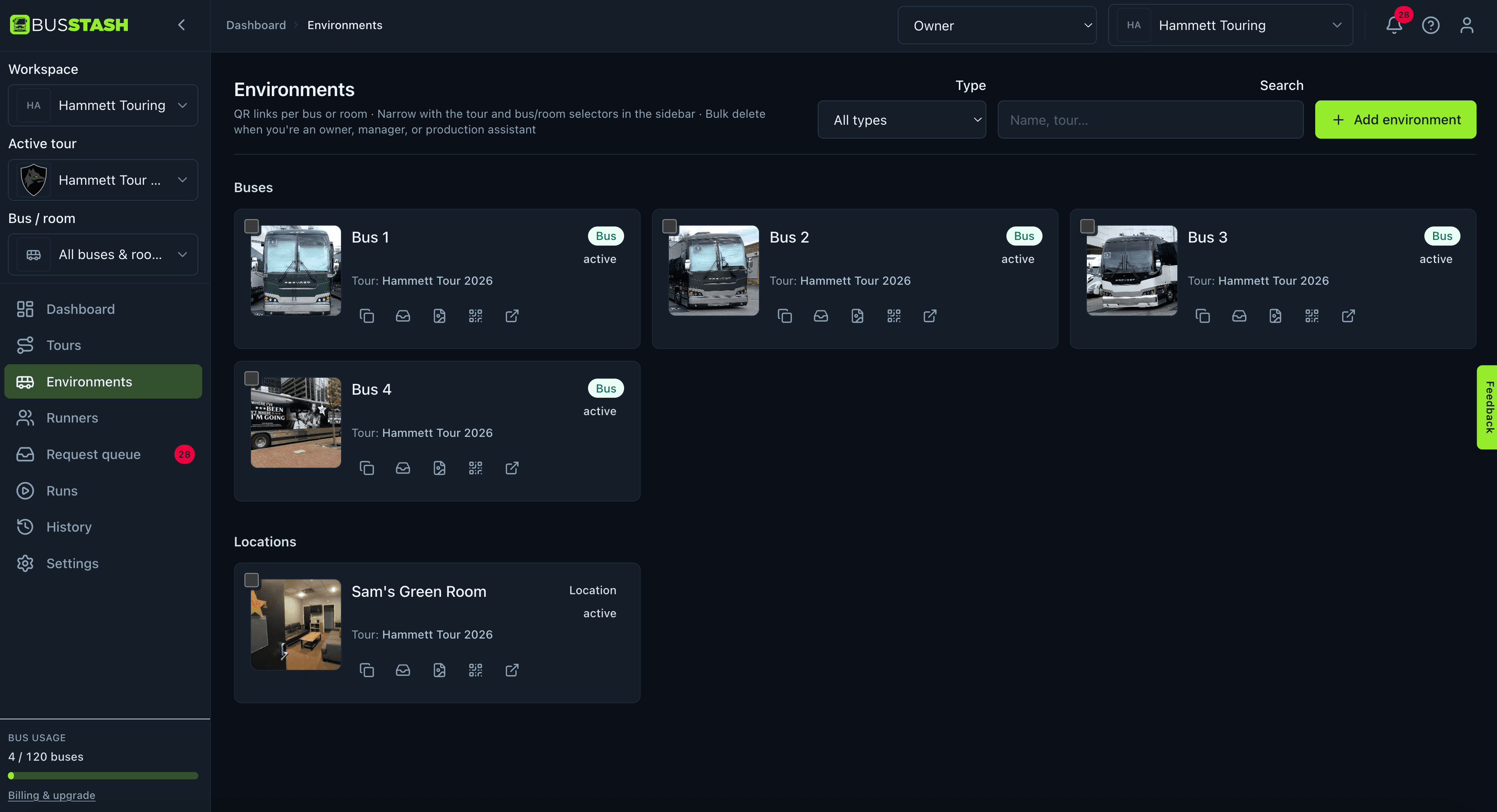 QR or public request flow for an environment