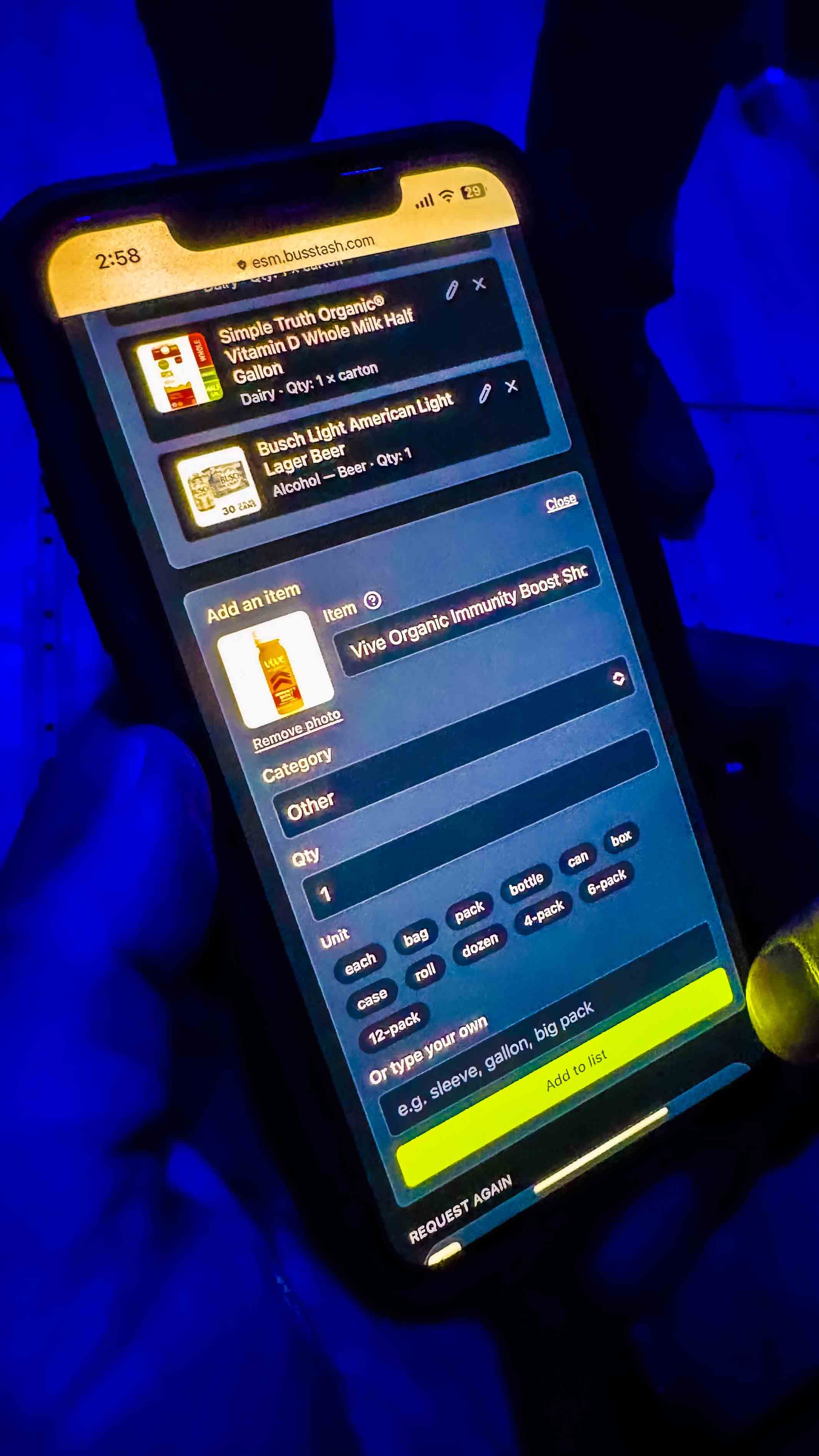 Request line items in the Bus Stash queue